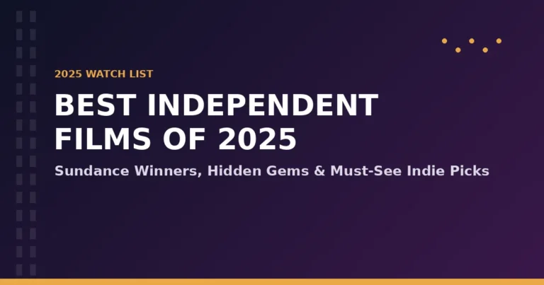 Best independent films of 2025 watch list graphic with film-reel accent