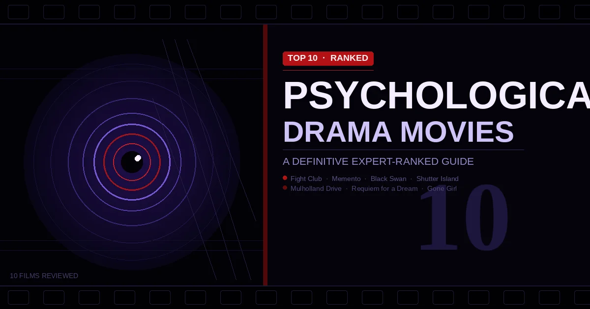 sychological drama movies ranked list — dark cinematic featured image with eye motif and film strip design